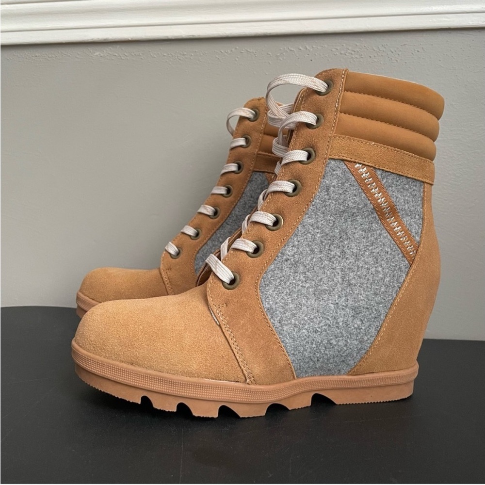 Serra Hiking Boots Womens 8 Wedge Booties Multicolor Suede Lace Up Round Toe